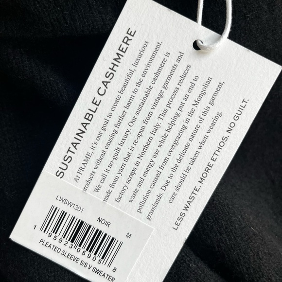 Frame 100% Cashmere Puffed Sleeve Sweater, V Neck - Picture 4 of 9